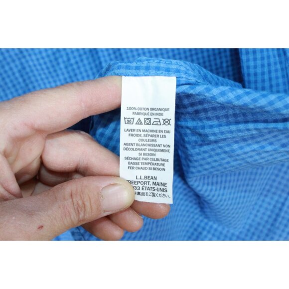 LL Bean Organic Cotton Seersucker Shirt Slightly Fitted Plaid Blue L Tall - Picture 10 of 11